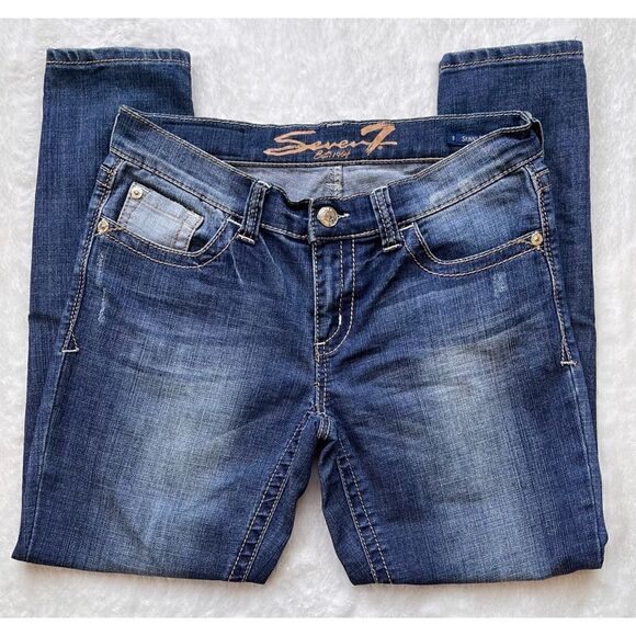 Seven7 Skinny Easy Fit Jeans with Embellished Embroidered Back Pockets, Size 6 - Picture 4 of 13